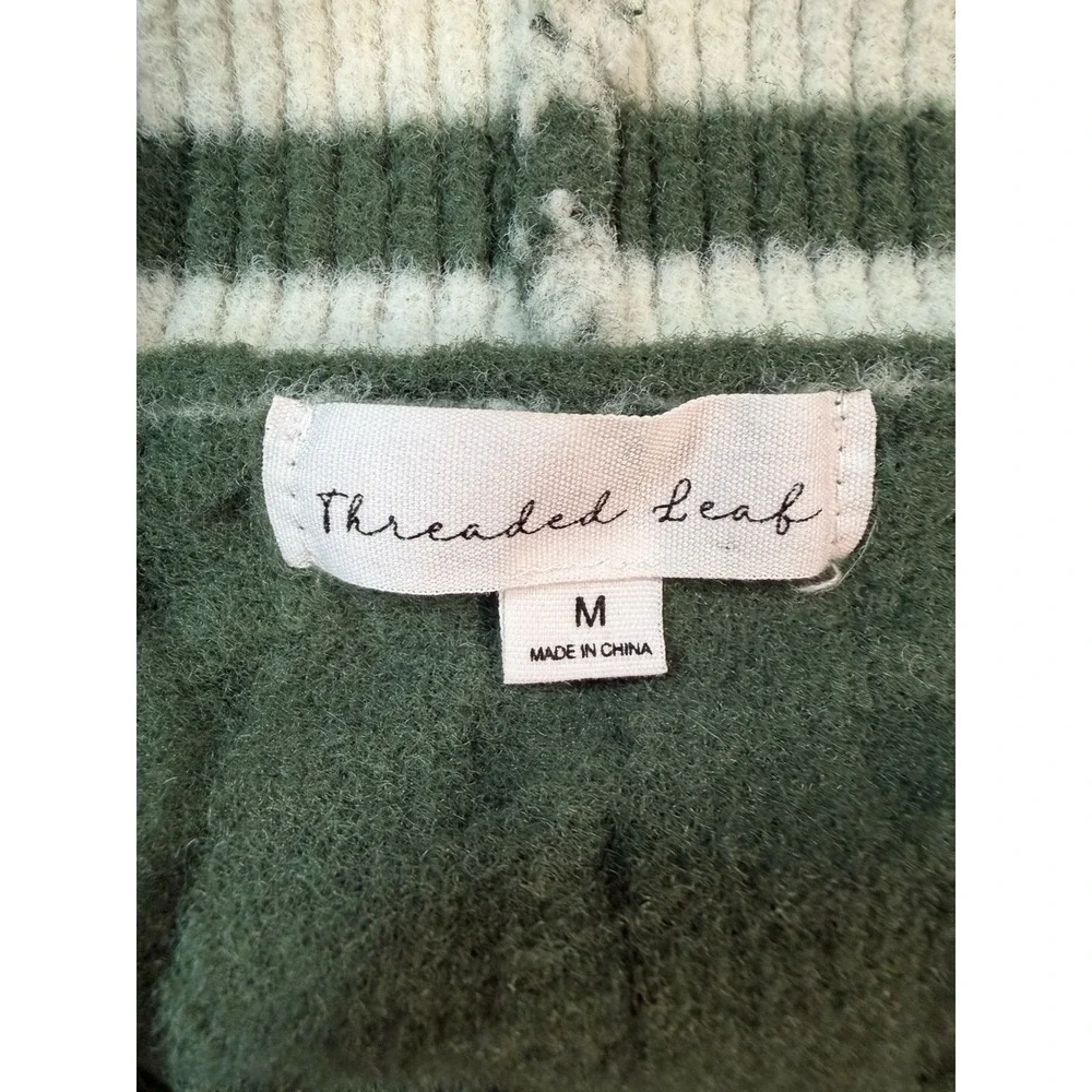 Threaded Leaf Womens Green Cable Knit Varsity Cropped Cardigan Gold Buttons M
